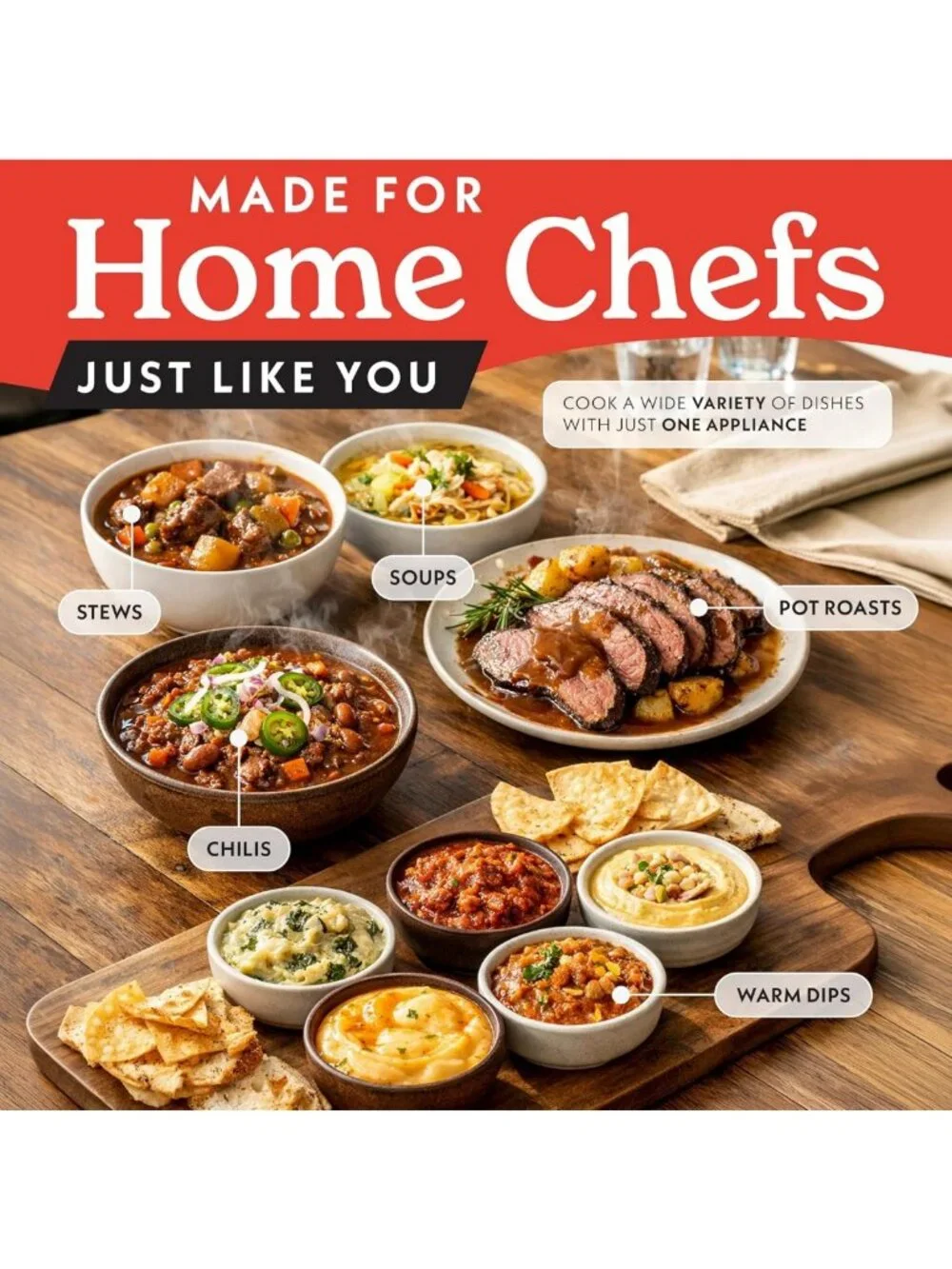 6 Quart Slow Cooker with Removable Ceramic Pot, Manual Controls & 3 Settings
